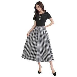 Glamorous Gingham Lightweight‎ A-Line Flare Midi Skirt Size 2